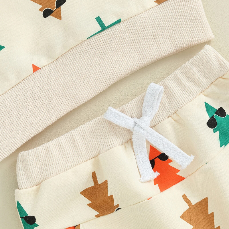 ma&baby 0-3G Ziemassvētki Jaundzimušais Zēns Zēns Meitene Drēbju komplekti Koka apdruka ar garām piedurknēm Topi Bikses Ziemassvētku Kostīmi Tērpi