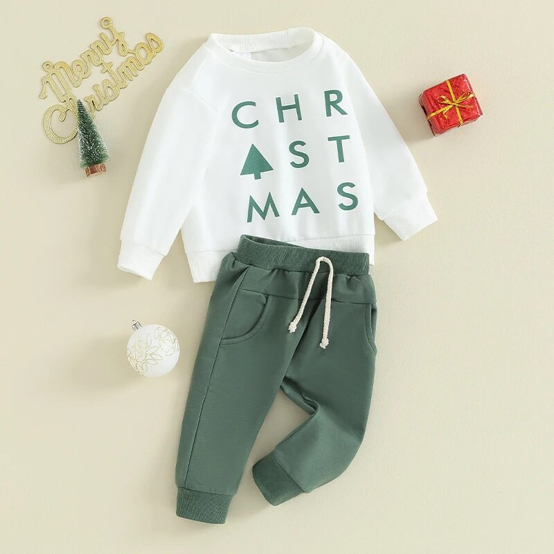 ma&baby 3M-3Y karácsonyi kisgyermek csecsemő baba fiú lány ruhakészletek betűs hosszú ujjú felsők nadrágok karácsonyi jelmezek