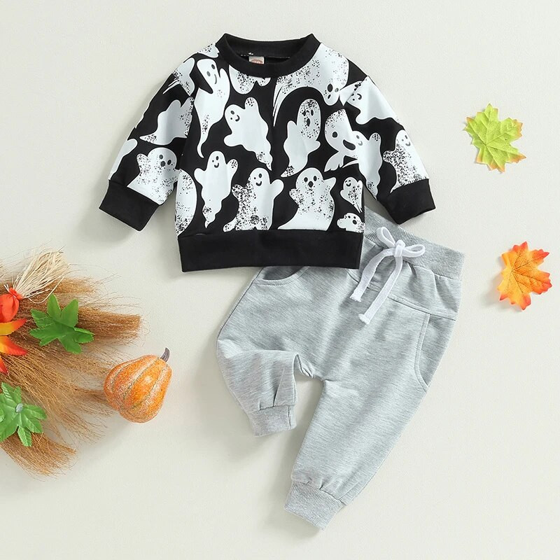 ma&baby 0-3Y Halloween totyogó újszülött kisfiú ruha szettek csecsemő party jelmezek hosszú ujjú szellemmintás felsők nadrág ruhák