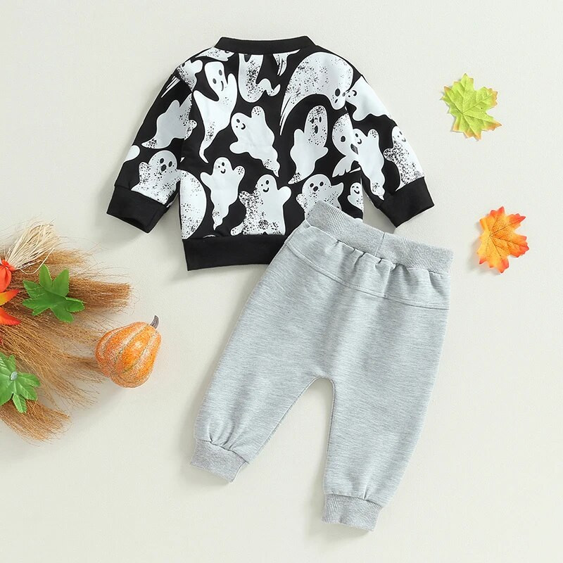 ma&baby 0-3Y Halloween totyogó újszülött kisfiú ruha szettek csecsemő party jelmezek hosszú ujjú szellemmintás felsők nadrág ruhák