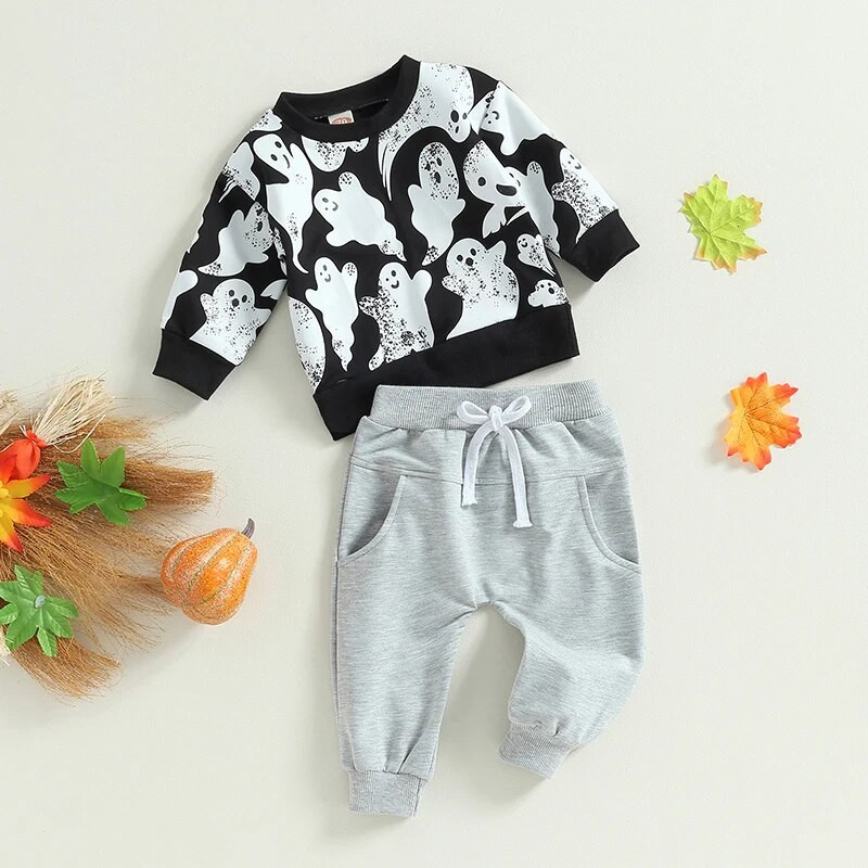 ma&baby 0-3Y Halloween totyogó újszülött kisfiú ruha szettek csecsemő party jelmezek hosszú ujjú szellemmintás felsők nadrág ruhák