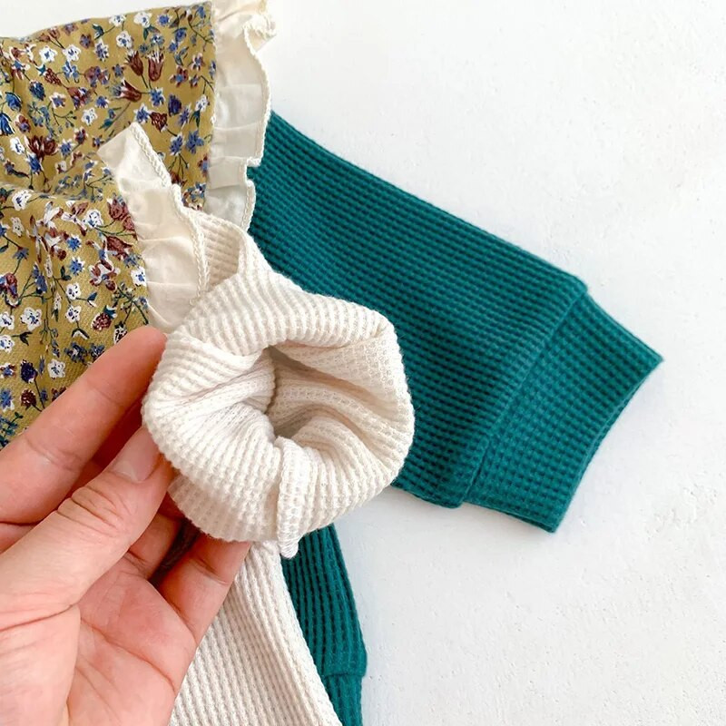 MILANCE 2023. gada rudens jauns mazuļu apģērba komplekts, vafeļu meitenēm ar kapuci, kostīms ar ziedu apkakles topi un bikses