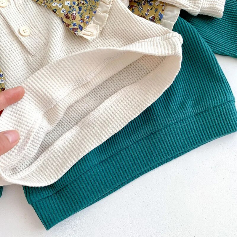 MILANCE 2023. gada rudens jauns mazuļu apģērba komplekts, vafeļu meitenēm ar kapuci, kostīms ar ziedu apkakles topi un bikses