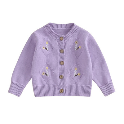 ma&baby 0-24M Νεογέννητο Βρέφος Κοριτσάκια Πλεκτή Ζακέτα Λουλούδι Κέντημα Πλεκτό Πουλόβερ με βελονάκι με κουμπιά φθινοπωρινά χειμωνιάτικα ρούχα