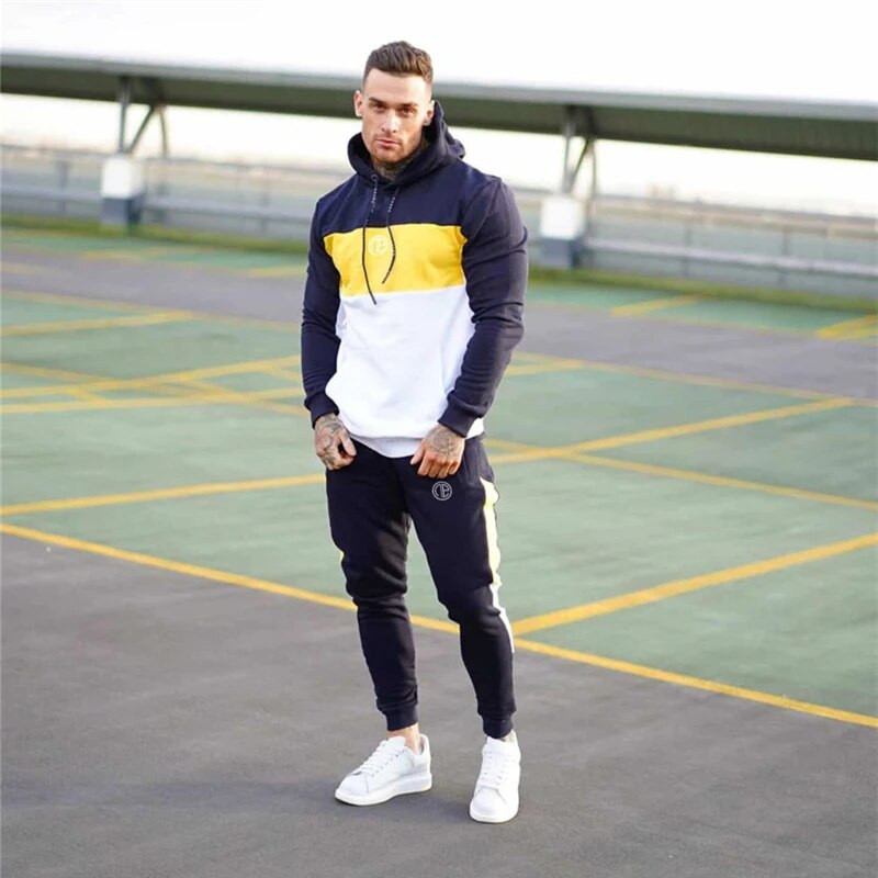 2 τεμάχια Σετ Μακρυμάνικο Φούτερ γιακά Αθλητικό Σετ Γυμναστήρια Ανδρικά Αθλητικά Κοστούμια Προπόνηση Ανδρικά Αθλητικά Φούτερ + Παντελόνι