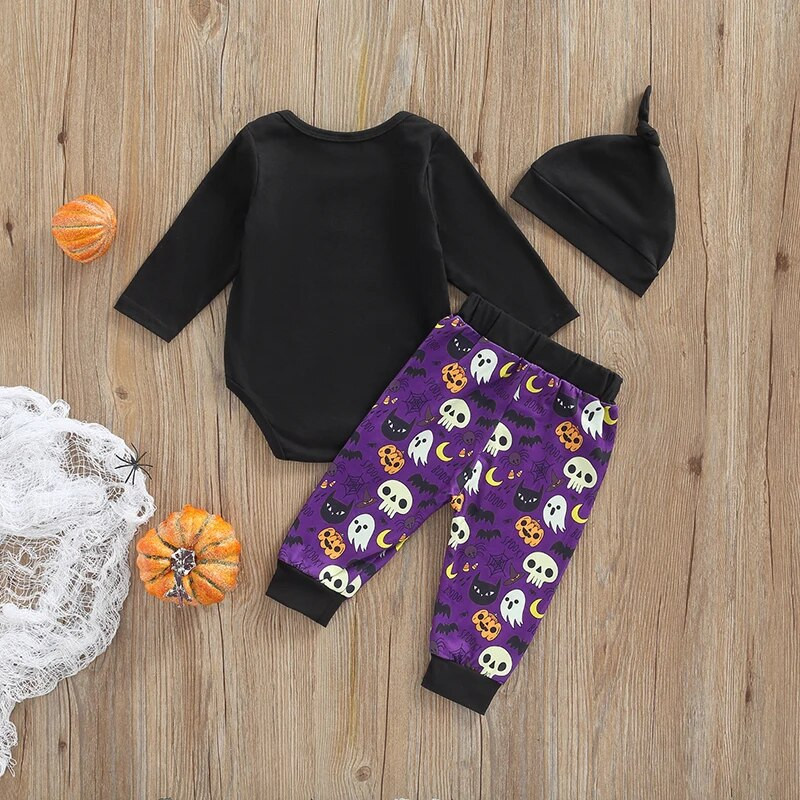 3Gb Jaundzimušais Zēns Meitene Halovīni Apģērbs Burti Drukas Garās Piedurknes Romper Bodysuit Ghost Ķirbju Bikses Komplekts