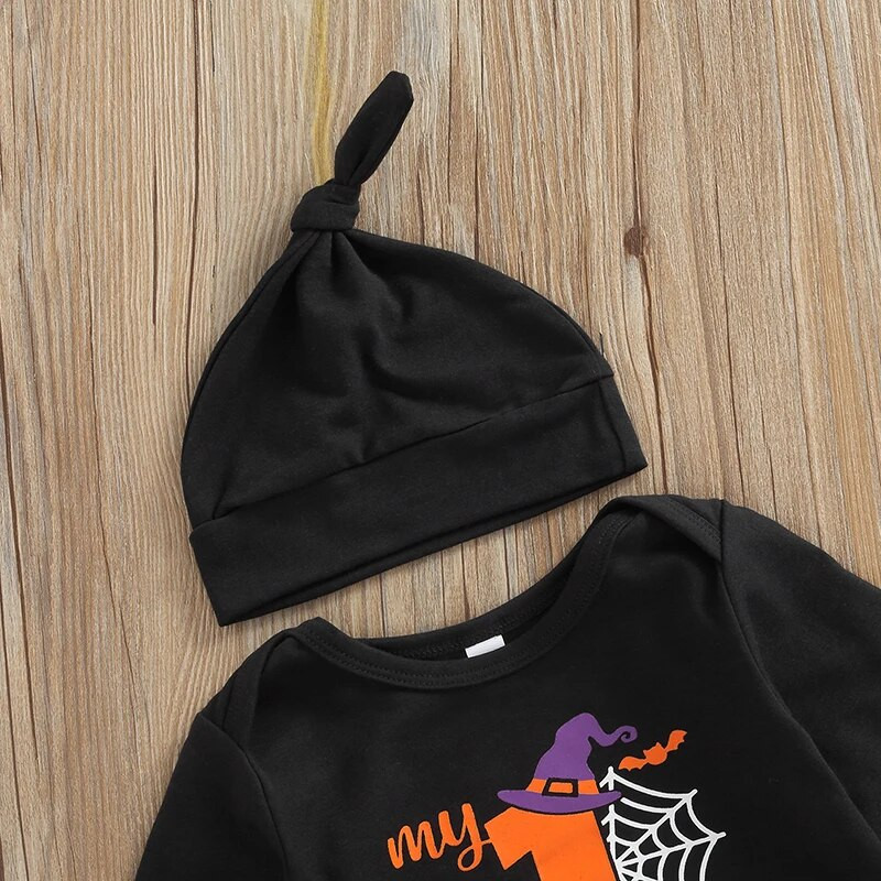 3Gb Jaundzimušais Zēns Meitene Halovīni Apģērbs Burti Drukas Garās Piedurknes Romper Bodysuit Ghost Ķirbju Bikses Komplekts