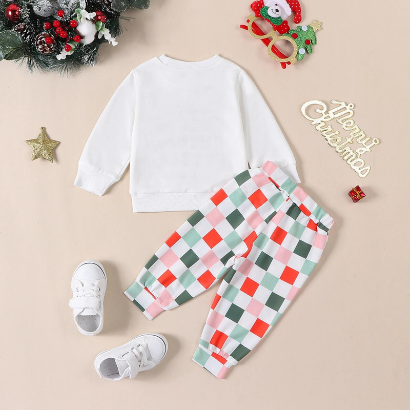 Kislány, fiúk, első karácsonyi ruháim, nyomtatott környakú pulóver nadrággal, csecsemő őszi téli ruhakészlet