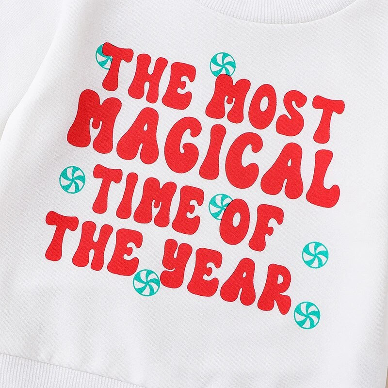 Kislány, fiúk, első karácsonyi ruháim, nyomtatott környakú pulóver nadrággal, csecsemő őszi téli ruhakészlet