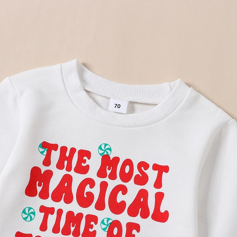 Kislány, fiúk, első karácsonyi ruháim, nyomtatott környakú pulóver nadrággal, csecsemő őszi téli ruhakészlet