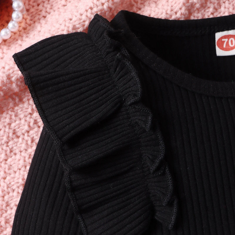 Ανοιξιάτικη Μόδα Βρεφικά Σετ Ρούχα Κοριτσίστικα Μονόχρωμα Μακρυμάνικα βολάν Μπλούζες Καρό Φούστα με Ζώνη 2τμχ Σετ ρούχων