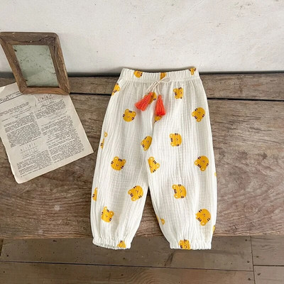 Βρεφικό παντελόνι καλοκαιρινής Κορέας 2023 0-3 ετών Νεογέννητο αγόρι κοριτσάκι ελαστική μέση κινουμένων σχεδίων Animal print φούντα βαμβακερά παντελόνια Ρούχα