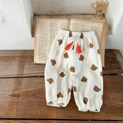 Βρεφικό παντελόνι καλοκαιρινής Κορέας 2023 0-3 ετών Νεογέννητο αγόρι κοριτσάκι ελαστική μέση κινουμένων σχεδίων Animal print φούντα βαμβακερά παντελόνια Ρούχα