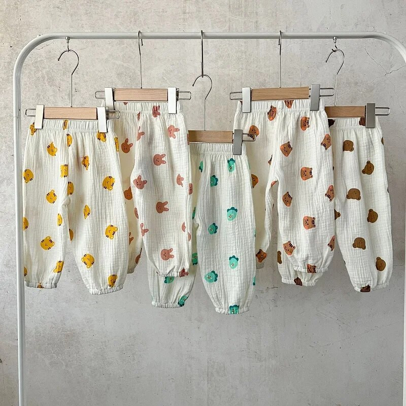 Βρεφικό παντελόνι καλοκαιρινής Κορέας 2023 0-3 ετών Νεογέννητο αγόρι κοριτσάκι ελαστική μέση κινουμένων σχεδίων Animal print φούντα βαμβακερά παντελόνια Ρούχα