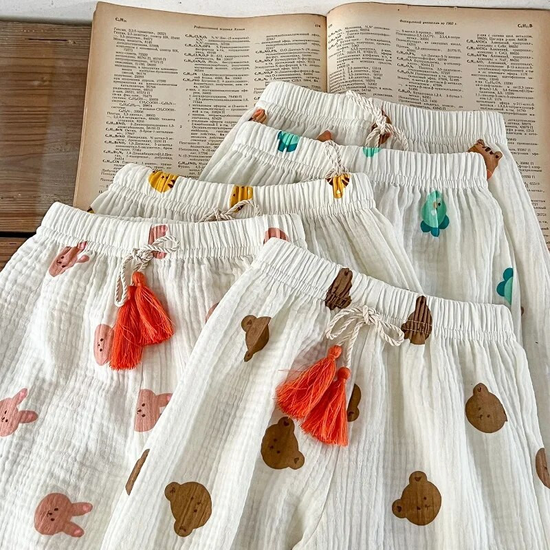 Βρεφικό παντελόνι καλοκαιρινής Κορέας 2023 0-3 ετών Νεογέννητο αγόρι κοριτσάκι ελαστική μέση κινουμένων σχεδίων Animal print φούντα βαμβακερά παντελόνια Ρούχα