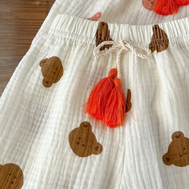 Βρεφικό παντελόνι καλοκαιρινής Κορέας 2023 0-3 ετών Νεογέννητο αγόρι κοριτσάκι ελαστική μέση κινουμένων σχεδίων Animal print φούντα βαμβακερά παντελόνια Ρούχα