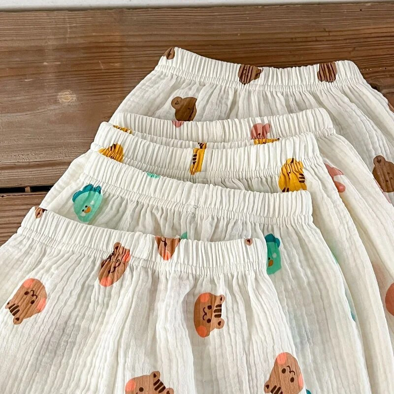 Βρεφικό παντελόνι καλοκαιρινής Κορέας 2023 0-3 ετών Νεογέννητο αγόρι κοριτσάκι ελαστική μέση κινουμένων σχεδίων Animal print φούντα βαμβακερά παντελόνια Ρούχα