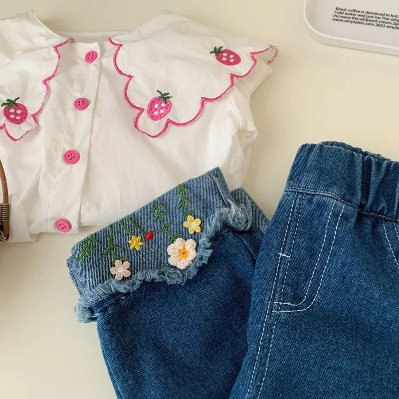 Modne traper hlače za malu djecu, djevojčice 0-6 godina, dječje ravne traper hlače s elastičnim strukom i vezom u obliku cvijeća, proljetne hlače