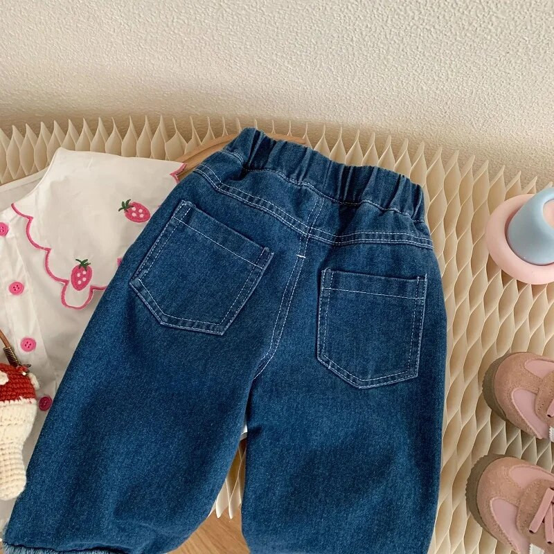 Modne traper hlače za malu djecu, djevojčice 0-6 godina, dječje ravne traper hlače s elastičnim strukom i vezom u obliku cvijeća, proljetne hlače