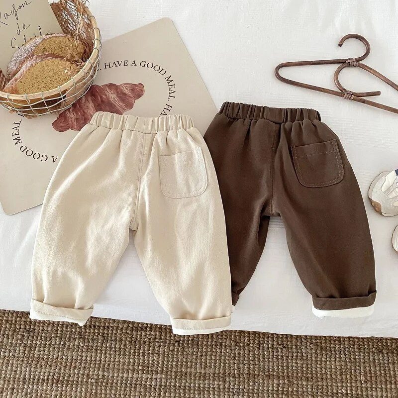 Κορεάτικο παιδικό παντελόνι 0-5 ετών Παιδικό αγόρι κορίτσι μονόχρωμο ελαστικό φλις μέσης με κωνικό πάτο Παντελόνι Ζεστά χειμωνιάτικα ρούχα