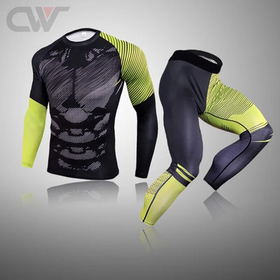 Téli futóruha férfi kompressziós sport fehérnemű edzés harisnya Termál fehérnemű 3D nyomtatás férfi Rashgarda MMA tréningruha