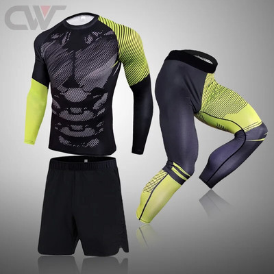 Téli futóruha férfi kompressziós sport fehérnemű edzés harisnya Termál fehérnemű 3D nyomtatás férfi Rashgarda MMA tréningruha