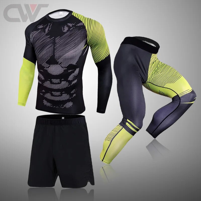 Téli futóruha férfi kompressziós sport fehérnemű edzés harisnya Termál fehérnemű 3D nyomtatás férfi Rashgarda MMA tréningruha