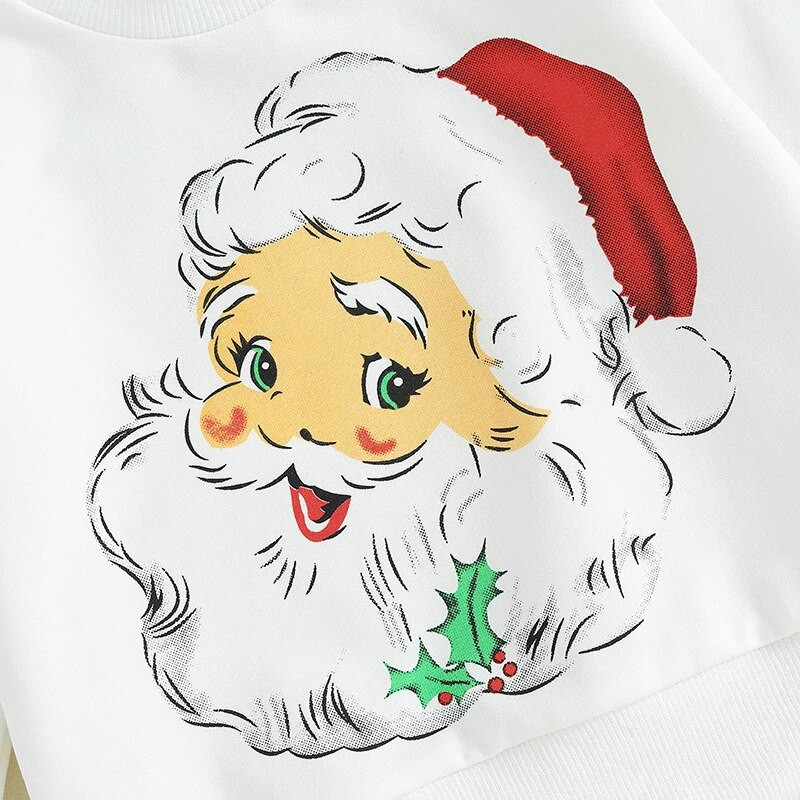 Meiteņu tērpi mazu bērnu Ziemassvētku Ziemassvētku vecīša apdrukai ar garām piedurknēm apaļu kakla džemperu un bikšu galvassegas komplekts