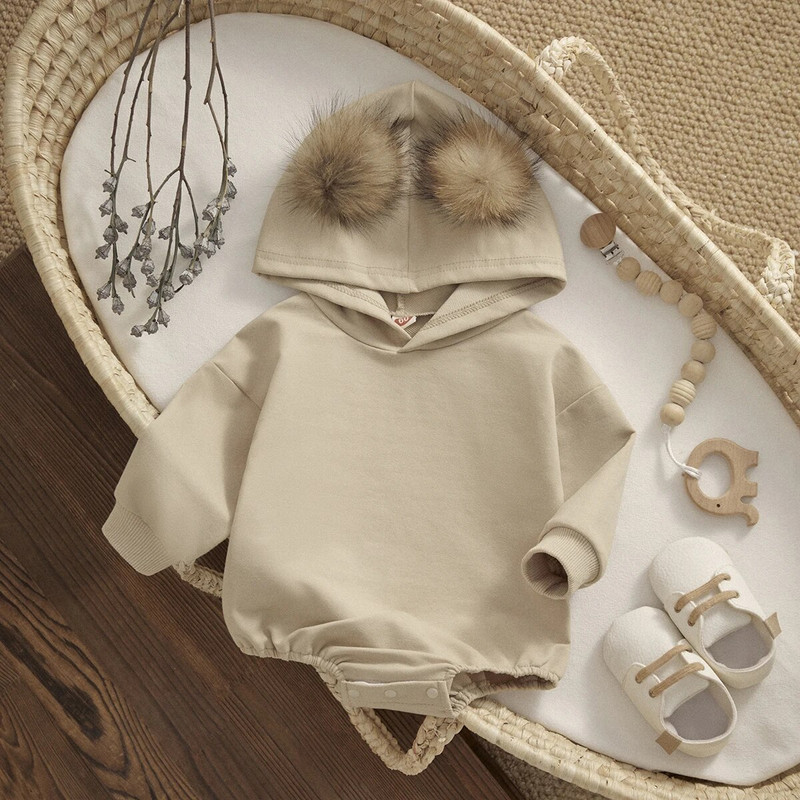 ma&baby 0-18M Νεογέννητο Βρέφος Κοριτσάκι Αγόρι Μακρυμάνικο βελούδινο μπαλάκι πομπομ χαριτωμένο φθινοπωρινό ανοιξιάτικο ρούχο