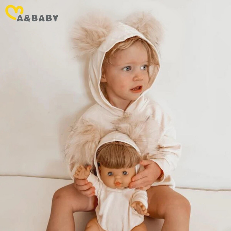 ma&baby 0-18M Νεογέννητο Βρέφος Κοριτσάκι Αγόρι Μακρυμάνικο βελούδινο μπαλάκι πομπομ χαριτωμένο φθινοπωρινό ανοιξιάτικο ρούχο