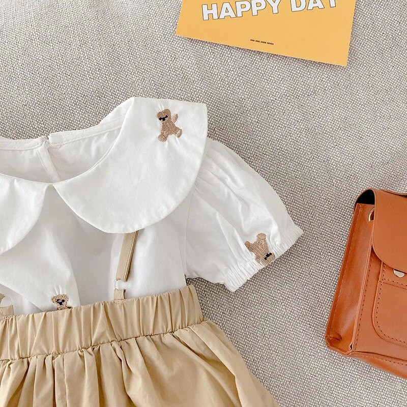 MILANCEL καλοκαιρινό σετ βρεφικών ρούχων Κέντημα μπλουζάκι και μπουμπουκάκι σορτς 2 τεμ.