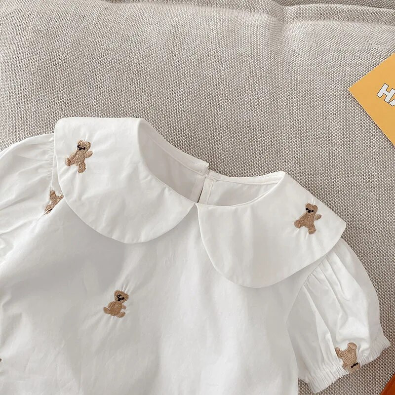 MILANCEL καλοκαιρινό σετ βρεφικών ρούχων Κέντημα μπλουζάκι και μπουμπουκάκι σορτς 2 τεμ.