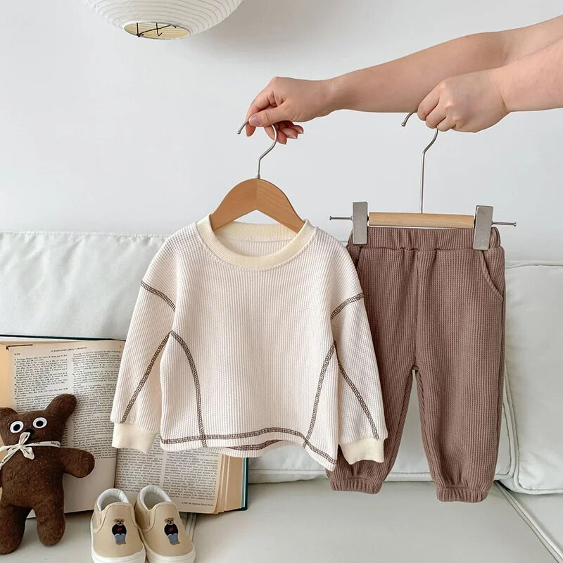 MILANCEL Rudens zīdaiņu apģērbi Ikdienas zēnu uzvalks zīdaiņu blūze un bikses2 datori vafeļu apģērbu komplekts