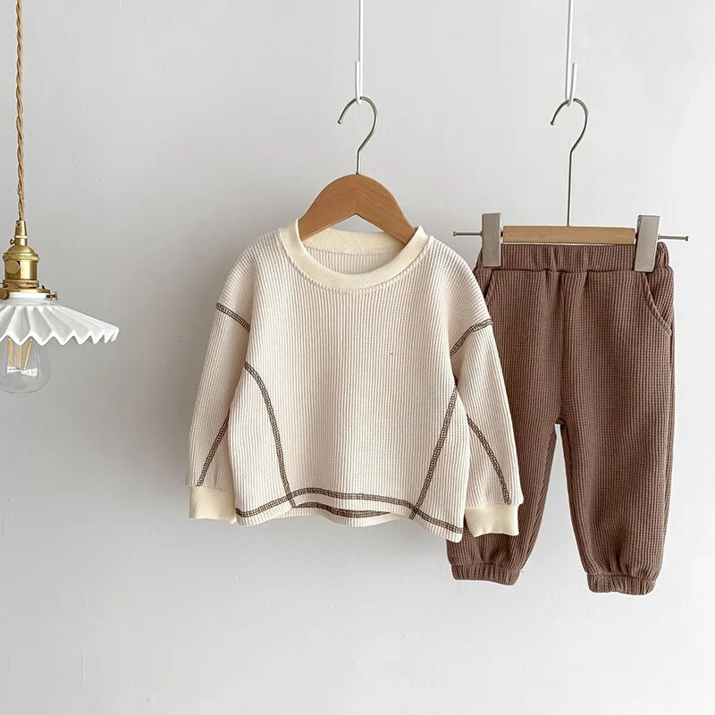 MILANCEL Rudens zīdaiņu apģērbi Ikdienas zēnu uzvalks zīdaiņu blūze un bikses2 datori vafeļu apģērbu komplekts
