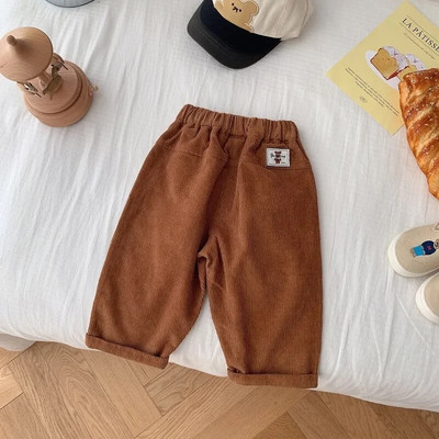 Bērnu velveta bikses 0–5 gadi, bērni zēni, vienkrāsaini elastīgi jostasvietas kabatas bikses, ikdienas apģērbi, pavasara rudens apģērbi