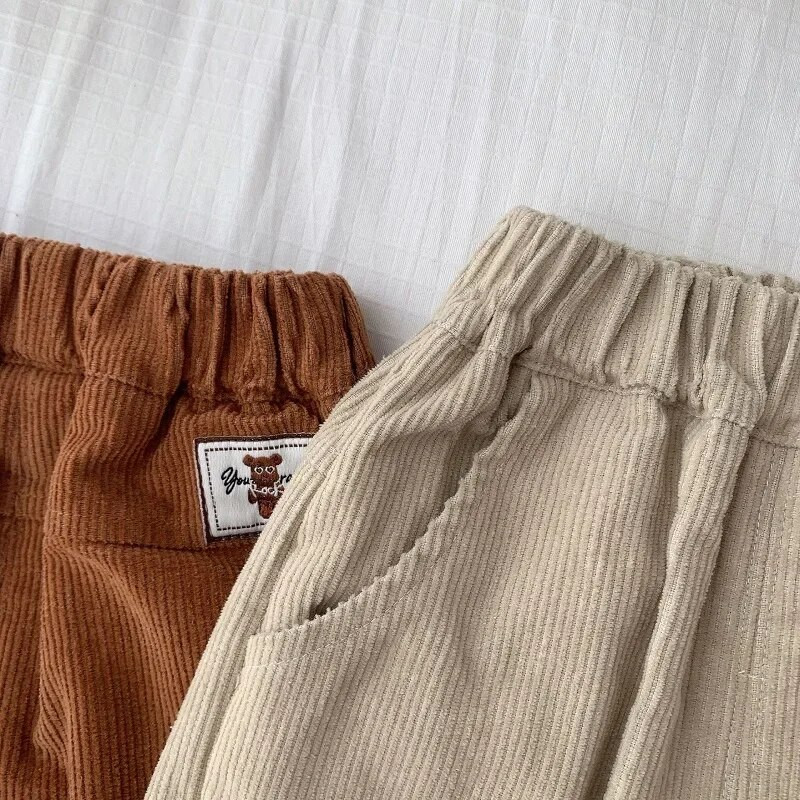 Bērnu velveta bikses 0–5 gadi, bērni zēni, vienkrāsaini elastīgi jostasvietas kabatas bikses, ikdienas apģērbi, pavasara rudens apģērbi