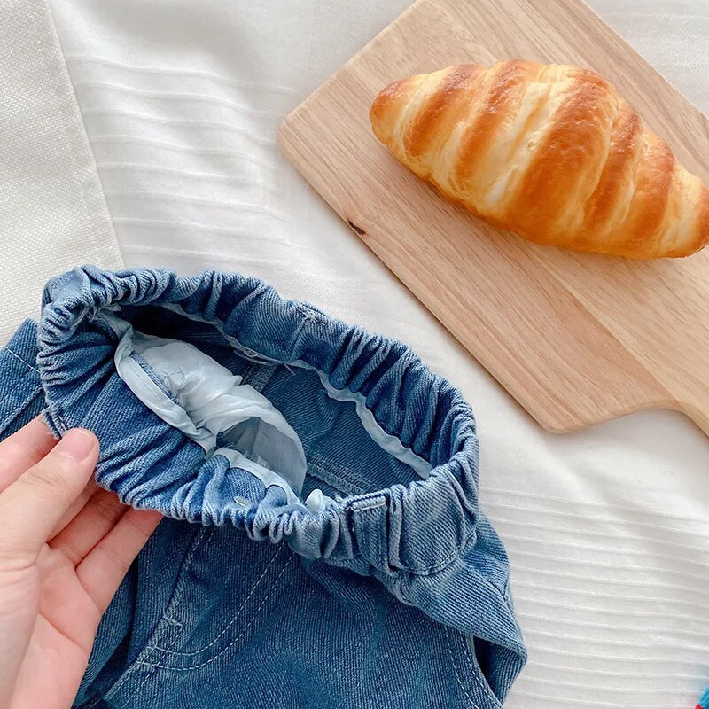 Gyermek lány farmer nadrág 1-7 éves kisgyermek gyerekeknek rugalmas derék, szív dizájn Teljes hosszúságú divatos farmer ruhák őszi ruhák