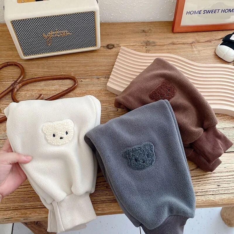 Νέο Χειμώνα Παιδικό Παντελόνι Αγόρι Κοριτσάκι 0-5 Χρόνια Παιδικά Παιδιά Ελαστική Μέση Γελοιογραφία Αρκούδα Πολικό Fleece Παντελόνι Jogger Ζεστά Ρούχα