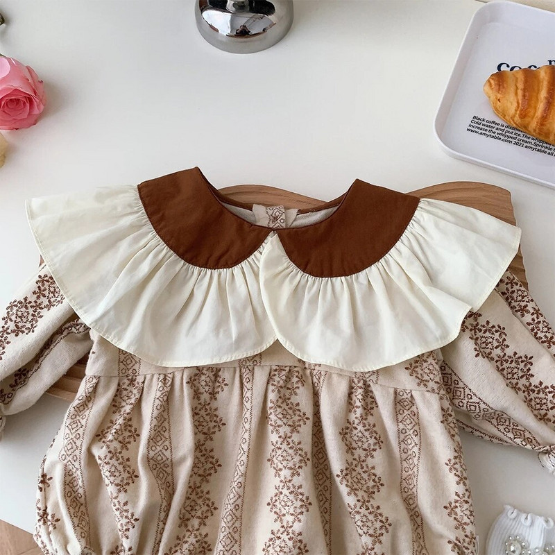 Bear Leader Baby Triangle Creeper, 2023. aasta sügis, uus tüdrukute armas lilletrükk, volangidega kraega pikkade varrukatega body, beebiriided