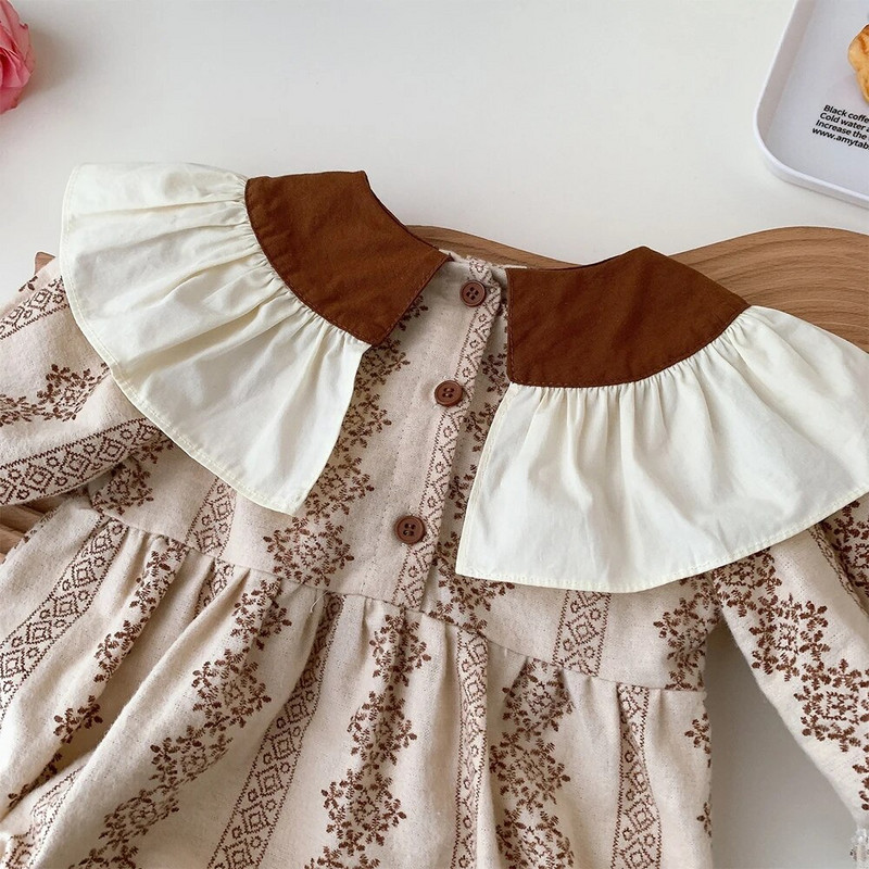 Bear Leader Baby Triangle Creeper, 2023. aasta sügis, uus tüdrukute armas lilletrükk, volangidega kraega pikkade varrukatega body, beebiriided