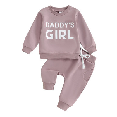 Toddler Girls Φθινοπωρινά Φθινοπωρινά Σετ Παντελόνια Μακρυμάνικα Γράμματα στάμπα Φούτερ Σετ παντελόνια μονόχρωμα