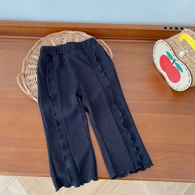 Jesenné detské dievčenské nohavice 0-5 rokov, jednofarebné, s elastickým pásom, volánikmi, rozšírené nohavice, ležérne oblečenie so zvonovým spodným dielom