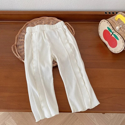 Jesenné detské dievčenské nohavice 0-5 rokov, jednofarebné, s elastickým pásom, volánikmi, rozšírené nohavice, ležérne oblečenie so zvonovým spodným dielom