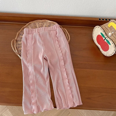 Jesenné detské dievčenské nohavice 0-5 rokov, jednofarebné, s elastickým pásom, volánikmi, rozšírené nohavice, ležérne oblečenie so zvonovým spodným dielom