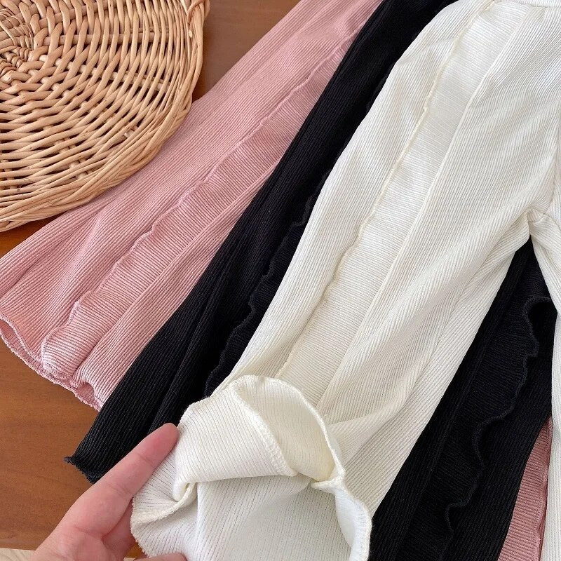 Jesenné detské dievčenské nohavice 0-5 rokov, jednofarebné, s elastickým pásom, volánikmi, rozšírené nohavice, ležérne oblečenie so zvonovým spodným dielom