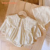 Bear Leader Baby Triangle Creeper 2023 Φθινόπωρο Νέα γλυκά μαργαρίτα απλικέ ζακάρ μακρυμάνικο κορμάκι Βρεφικά ρούχα