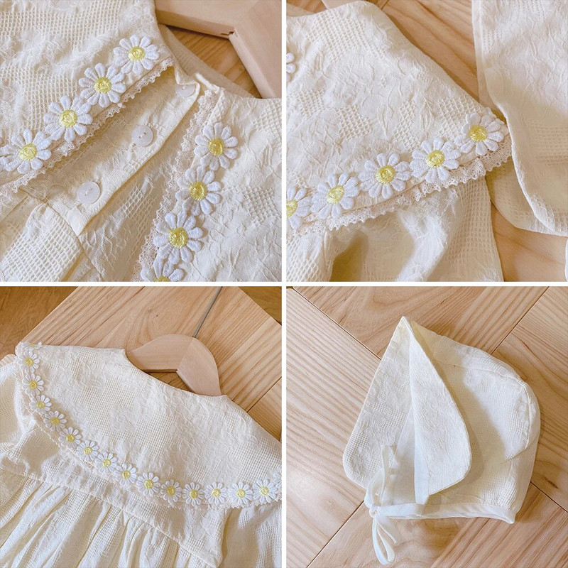 Bear Leader Baby Triangle Creeper 2023 Φθινόπωρο Νέα γλυκά μαργαρίτα απλικέ ζακάρ μακρυμάνικο κορμάκι Βρεφικά ρούχα