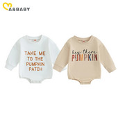 ma&baby 0-18M Απόκριες Νεογέννητο Βρέφος Μωρό Αγόρι Κοριτσάκι Romper Επιστολή κολοκύθας λεοπάρ στάμπα μακρυμάνικη φόρμα για νήπια