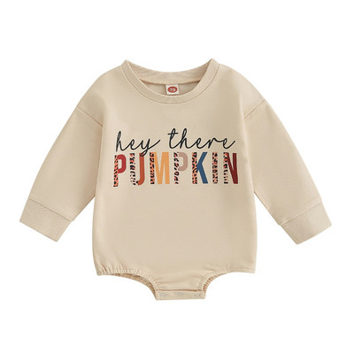 ma&baby 0-18M Απόκριες Νεογέννητο Βρέφος Μωρό Αγόρι Κοριτσάκι Romper Επιστολή κολοκύθας λεοπάρ στάμπα μακρυμάνικη φόρμα για νήπια