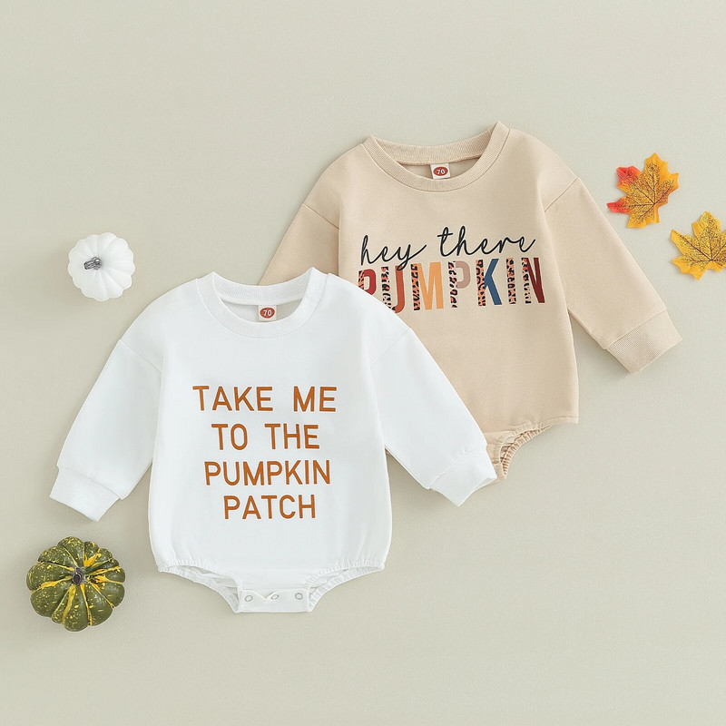 ma&baby 0-18M Απόκριες Νεογέννητο Βρέφος Μωρό Αγόρι Κοριτσάκι Romper Επιστολή κολοκύθας λεοπάρ στάμπα μακρυμάνικη φόρμα για νήπια